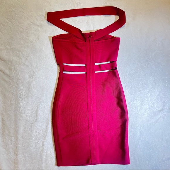 Burgundy Halter Bandage Cut Out Dress - Picture 5 of 7